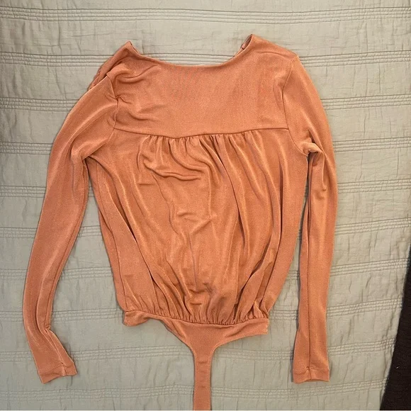 Free People coral rust orange Long Sleeve Wrap Bodysuit - Picture 5 of 6